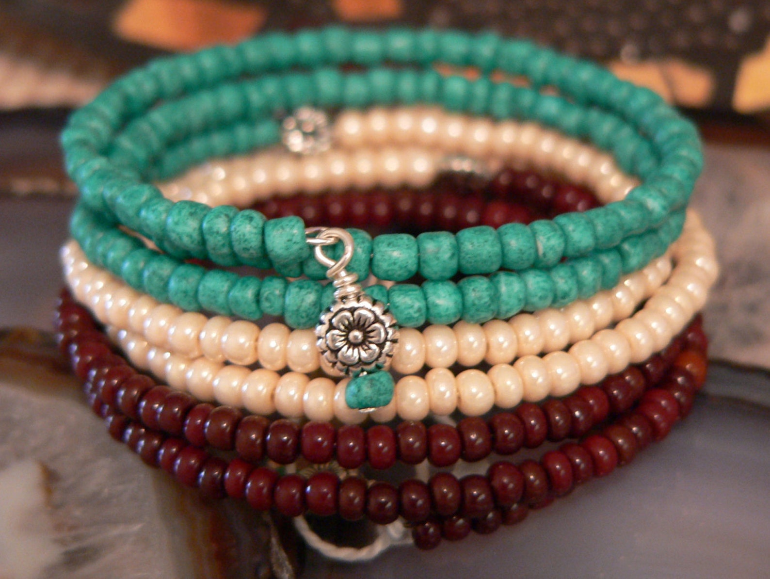 Green bracelet cream and brown green wrap bracelet seed Etsy