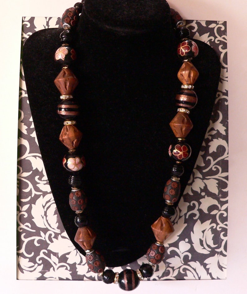 texture necklace brown and black handmade necklace brown necklace bold necklace glass and wood gift for women statement necklace
