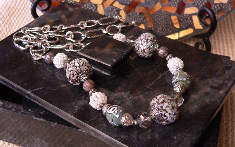 green and silver seafoam green green and pearl green necklace handmade necklace beaded necklace sallys beads nc chain necklace