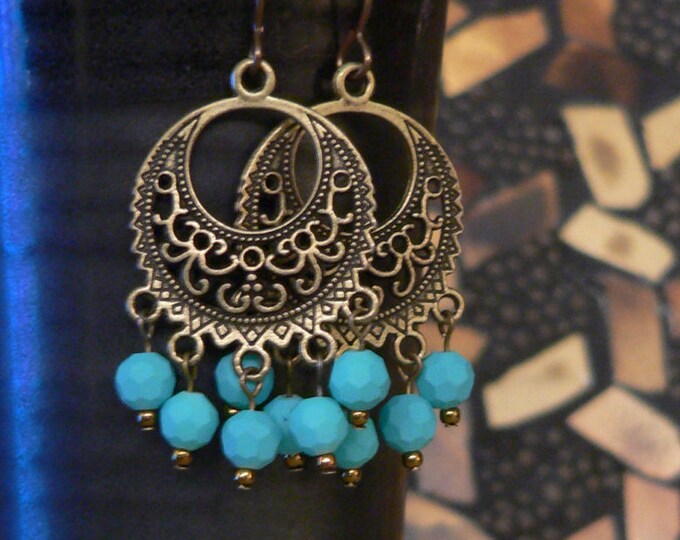 Turquoise Earring, Chandelier Earring, Dangle Earring, Turquoise Glass ...