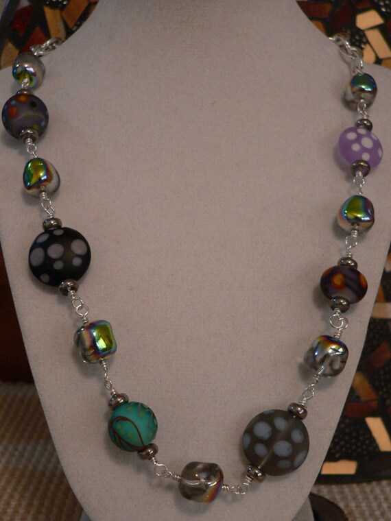 Art glass necklace multi colored necklace polka dot Etsy