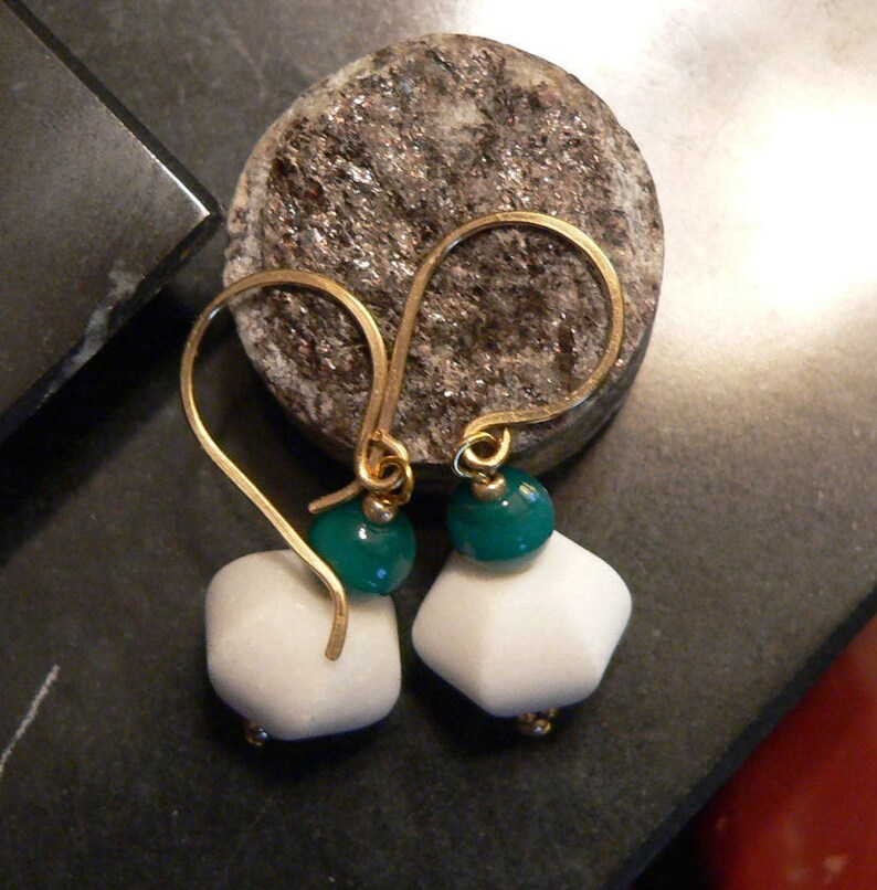 CLEARANCE, White earring, Dangle earring, SUMMER earring soap stone, white and teal, gemstone earring, bohemian, gift for her, boho chic image 3