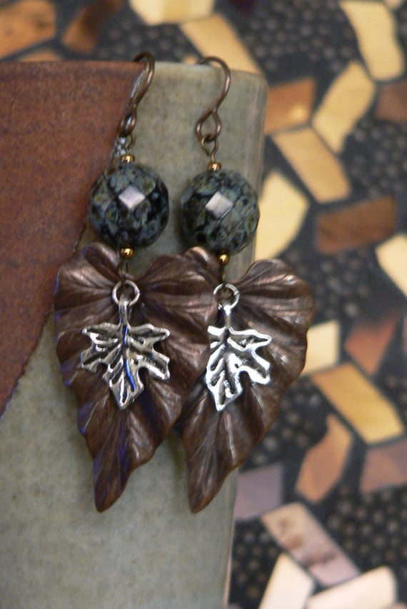 Leaf Earring Mixed Metal Czech Glass Bead Dangle Earring | Etsy