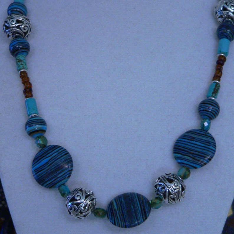 Turquoise necklace turquoise and brown Czech glass