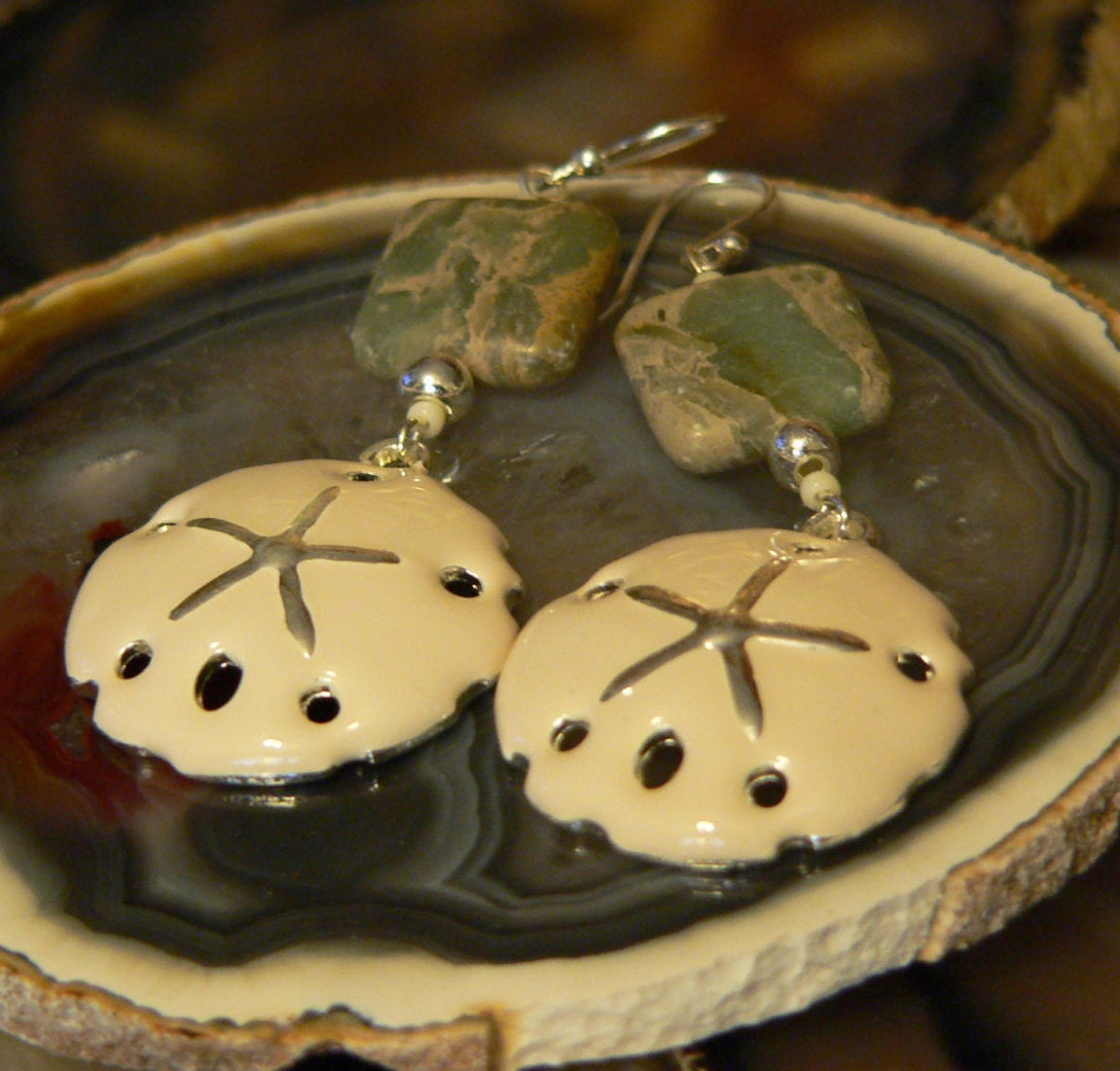 Beach earring Ivory earring sand dollar earring aqua terra Etsy