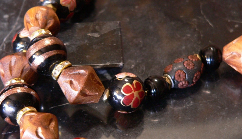 texture necklace brown and black handmade necklace brown necklace bold necklace glass and wood gift for women statement necklace
