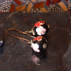 bold earring, dangle earring, black earring, painted bead, long earring, earring, handmade earring, boho earring, gift for women, boho chic