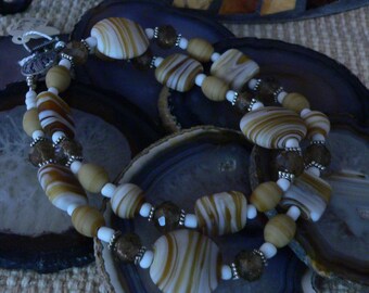 CLEARANCE, necklace, glass necklace, brown and cream, crystal beads, boho chic, bohemian, beige necklace, boho necklace, statement necklace