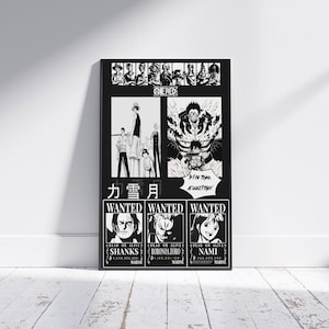 One Piece Poster | Anime Wand Kunst | Manga Dekor | Piraten-Kunstwerk | Geschenk für Anime Liebhaber | Brutalist Design| Strohhut Gesucht Poster