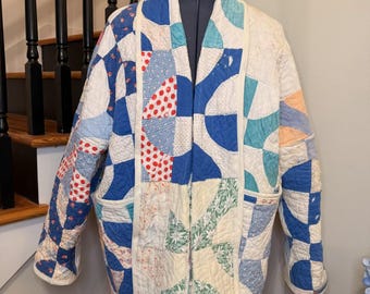 Abrigo acolchado vintage de patchwork hecho a mano, de gran tamaño, se adapta a la mayoría de las chaquetas con bolsillos.