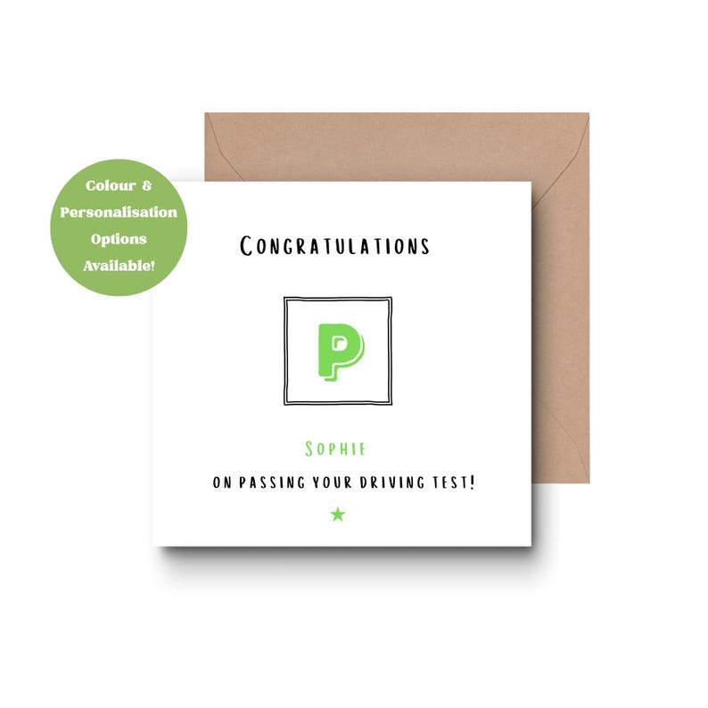 P Sign Driver Congratulations Passed Driving Test Card, Congratulations, New Driver, Personalised ...