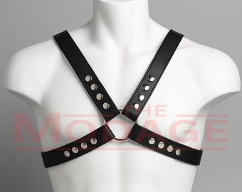 Adjustable Leather Chest Harness - Silver Hardware Cosplay Costume