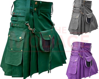 Leather Utility Kilt - Mens Kilt With Front Sporran, Pockets