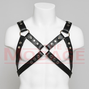 Leather Harness for Men – Chest Harness with Rivets, Buttons & O-Rings – Adjustable Body Strap Harness