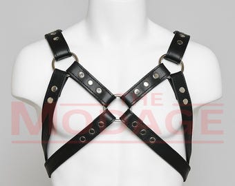 Leder Harness für Männer – Brustgurt mit Nieten, Knöpfen & O-Ringen – Verstellbarer Körpergurt