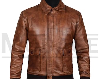 Distressed Brown Rindsleder A2 Bomberjacke