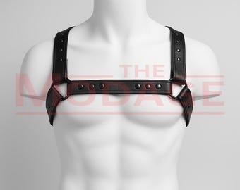 Adjustable Leather Chest Harness – Black Hardware, Men's Body Harness