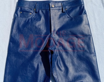 Blaue Rindslederhose Herren Biker Motorrad Jeans Style Hose 5 Pocket Hose