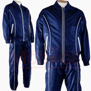 Leather Tracksuit Men’s | Streetwear Set | Urban Fashion | Retro Two Piece Designer Track Suit | Zip Up Jacket With Trouser | Jogging Suit