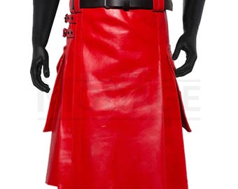 Roter Lederkilt - Herren Hybrid Cargo Pocket, Box Plissee Fashion Kilt