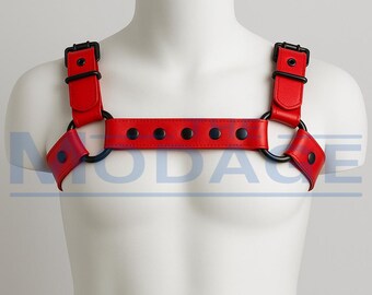 Rot Leder Harness - Herren Leder Körper Harness - Schwarz Hardware Rot Harness Cosplay Kostüm für Männer