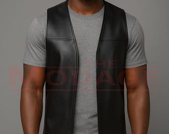 Schwarze Lederweste für Herren mit offener Vorderseite - Ärmellose Modeweste für Freizeit, Clubwear oder Bar Cosplay Outfits