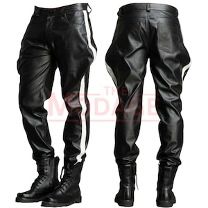 Breeches Leather Pants – Leather Jodhpurs Pant – Black And White 100% Real Leather – Leather Pant – Mens Leather Pant
