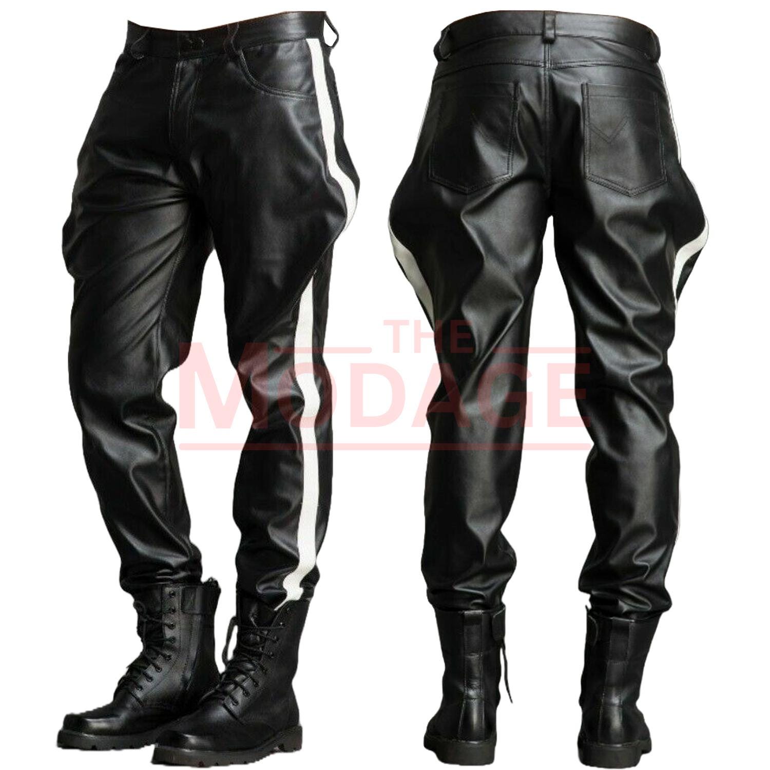 ブリーチーズレザーパンツ：ブラック＆ホワイトの牛革ジョッパーズ