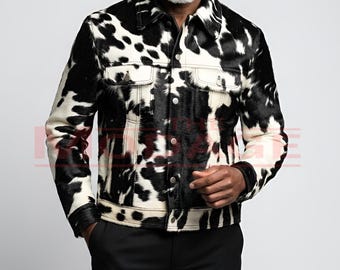 Echte Rindsleder Lederjacke für Herren - Herren Pony Naturhaar-auf Kuh-Haut Modemantel Geschenk für Ihn