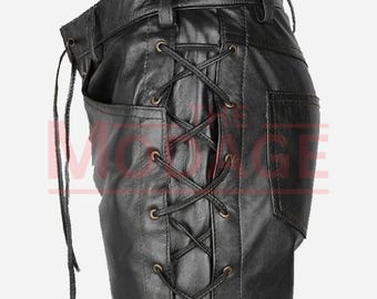Lace Up Leather Pants: Biker Steampunk Style - Custom Fit Side & Fly Laced Gothic Pants