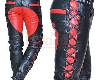 Schnürlederhose - Herren Bikerhose - Geschnürte Rindslederhose