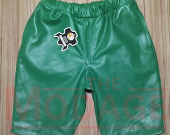 Handgefertigte Grüne Rindsleder Shorts: Herren Casual Streetwear