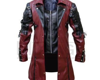 Burgunder Leder Gothic Trenchcoat - Steampunk Cosplay Kostüm