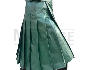 Grüner Leder Kilt für Männer: Messer Plissee Scottish Irish Highland Wear