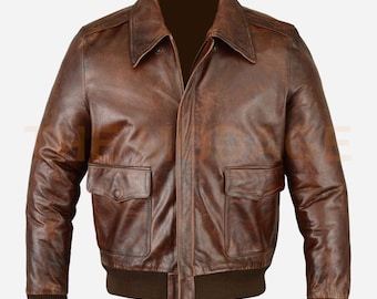 Beunruhigt braune Bomberjacke aus Rindsleder A2 - Aviator Flight Style