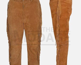 Herren Wildleder Westernhose: Vintage Native Cowboy Fransenhose