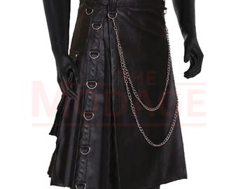 Schwarzer Leder Gothic Kilt – Steampunk Kettenkilt, Herren Punk Fashion