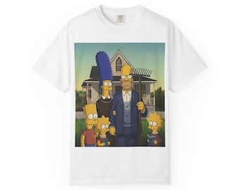 Camiseta de parodia de Los Simpson estilo gótico americano – Homenaje al retrato familiar