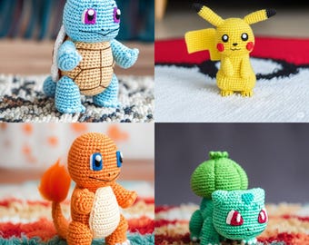 Amigurumi Crochet Pattern Bundle – Bulbasaur, Charmander, Pikachu & Squirtle –  Instant Download