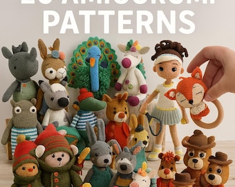 Patrones de amigurumi, animales y muñecos de crochet (20 diseños en PDF para principiantes)