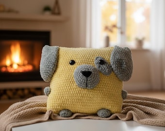 Patrón de cojín de cachorro a crochet, perro amigurumi de peluche (Tutorial en PDF)
