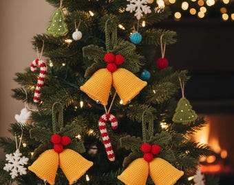 Patrón de campanas navideñas de crochet: Adorno navideño amigurumi en PDF