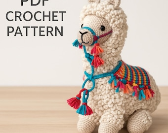 Patrón de crochet para amigurumi de llama: Accesorios coloridos (PDF)