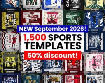 1,500 Sport Templates – Poster Flyer Social Media Soccer American Football Basketball Baseball Adobe Photoshop PSD Matchday Gameday Bundle