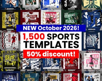 1,500 Sport Templates – Poster Flyer Social Media Soccer American Football Basketball Baseball Adobe Photoshop PSD Matchday Gameday Bundle