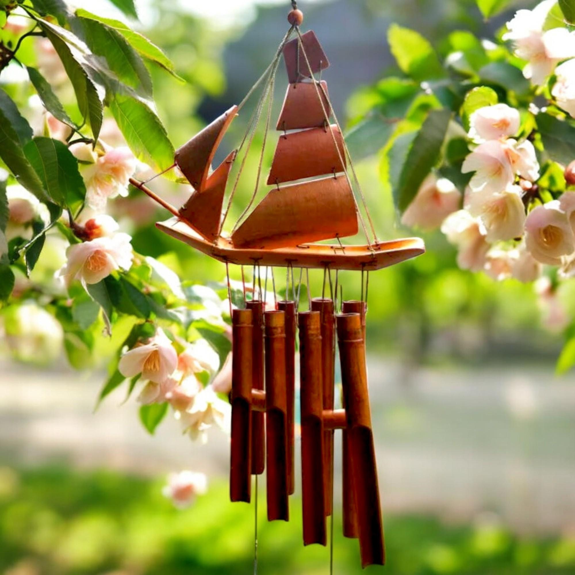 Carillon à Vent En Bambou - Son Apaisant Pour Méditation, Yoga, Extérieur - 16,5cm, à Suspendre Au Jardin Ou Balcon - 2