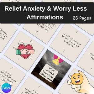 Cartões de Afirmação para Menos Preocupação | Alívio da Ansiedade | Suporte Diário para Saúde Mental | Afirmações Positivas | Download Instantâneo