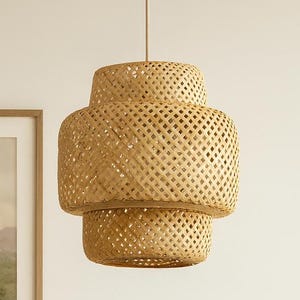 Bamboo Pendant Light – Rattan Ceiling Lamp – Natural Boho Light Fixture – Bamboo Chandelier for Bedroom,Living Room, Kitchen – Ceiling Light