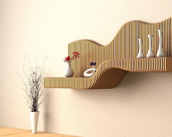 Estante flotante ondulado: decoración de pared de madera hecha a mano