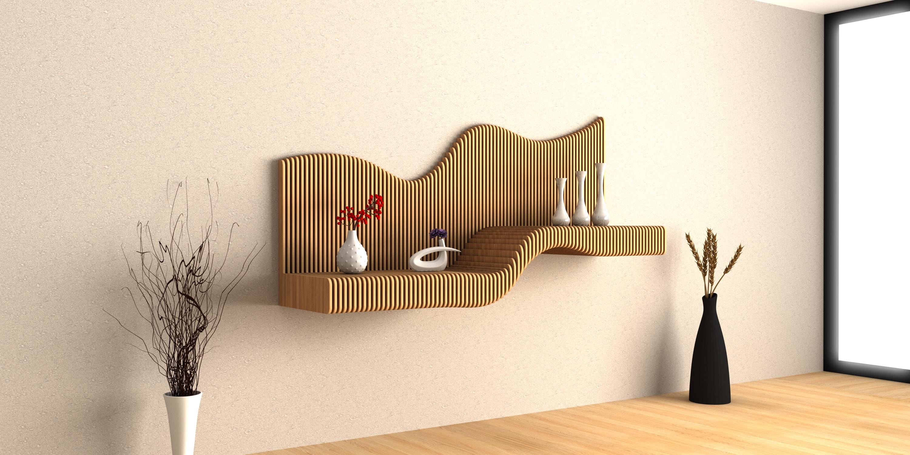 Parametric Floating Shelves Wall Art, Wooden Wall Hanging Squiggle ...